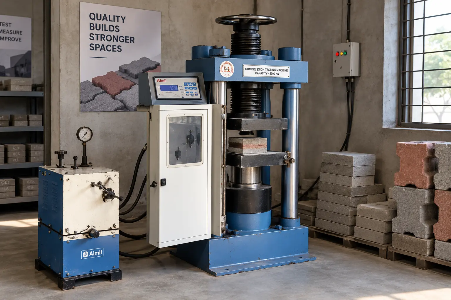Compressive strength testing machine in Milestone's quality control lab